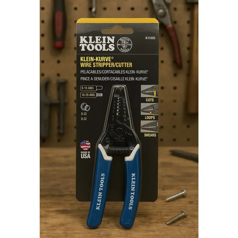 Klein Tools — K11095 Klein-Kurve® Wire Stripper/Cutter (Blue Handles, Made in US